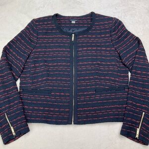 Tommy Hilfiger Classic Navy Blue & Red Tweed Full Zip Full Zip Jacket Woman 16